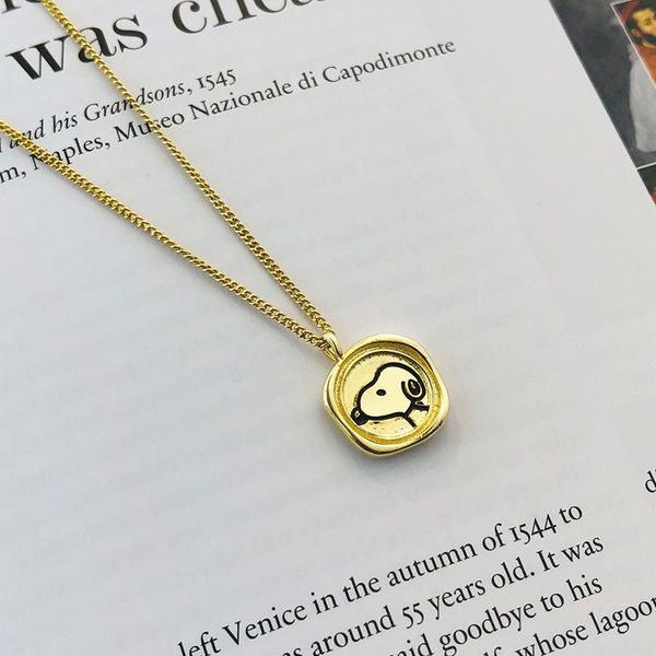 

2020 designer original new s925 sterling silver golden cartoon animation puppy pendant irregular design round necklace