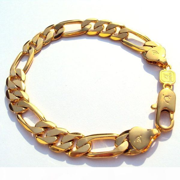 

y 10mm fine thick miami figaro link bracelet chain made mens women 's 18 k solid gold filled authentic finish jewelry, Black