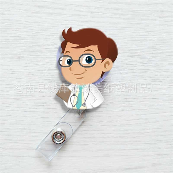 

dcarzz cartoon easy pull key chain jewelry buckle retractable badge reel cute student doctors nurses key chain ring women gift, Silver