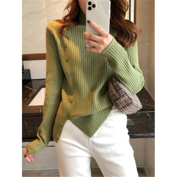 

2020 new arrival ins solid multi colors elegant button side spilt sweater for ladies 2020 new winter all-match sweater, White;black