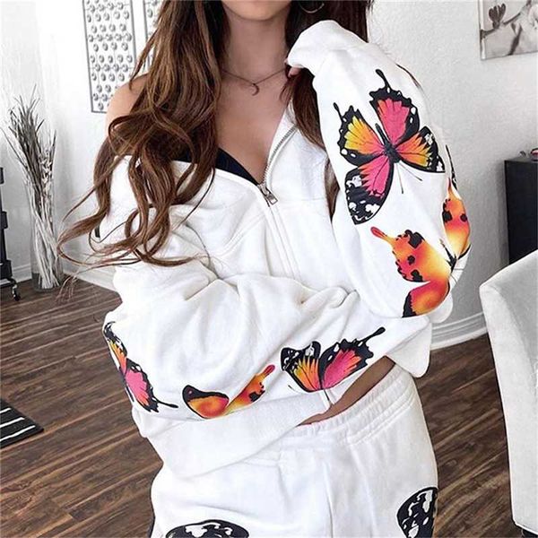 

women's jackets 2021 butterfly white woman jacket autumn casual hoodies oversize animal print coat harajuku bomber long sleeve, Black;brown