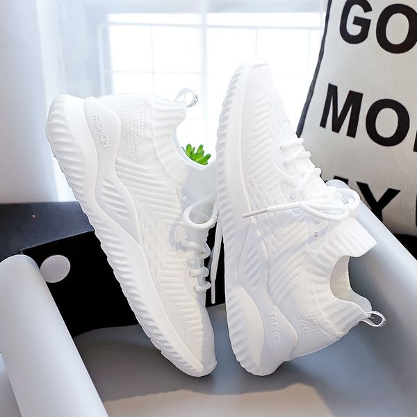 

casual single shoes mesh sports women's shoes 2020 summer new breathable little white running tide flat 35-40, Black