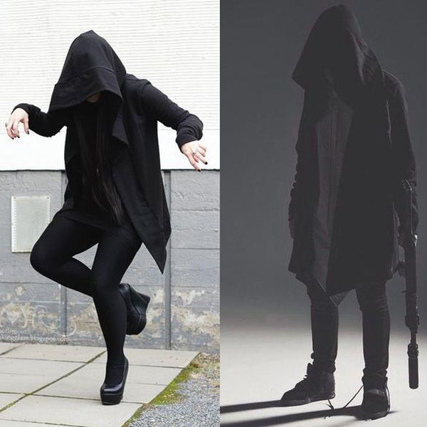 

spring dark men's coat men's mid-length hoodie cardigan wizard cloak cloak thin coat coat, Tan;black