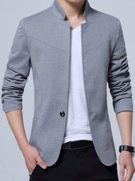 

stand collar men casual blazer chinese style slim fit mens suit jacket 2020 autumn spring solid color tunic jacket, White;black
