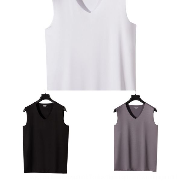 

new men' ice silk seamless vest one-piece sports wide shoulder v-neck four seasons men' sweat vest shirt sleeveless shirt, White;black