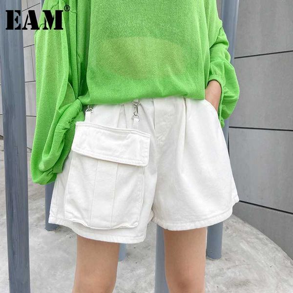 

eam] women white big pocket split joint wide leg shorts new high waist loose fit trousers fashion spring autumn 2020 1u370, White;black