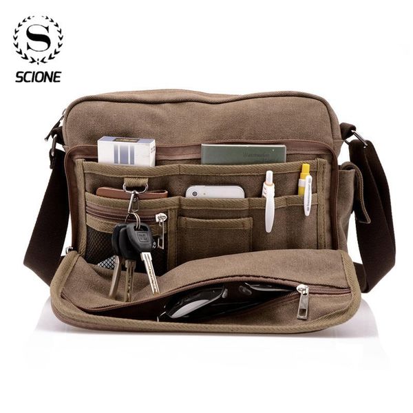 

scione canvas multifunction messenger shoulder bag solid briefcases suitcase card pocket for men women office outdoor travel bag cx200711