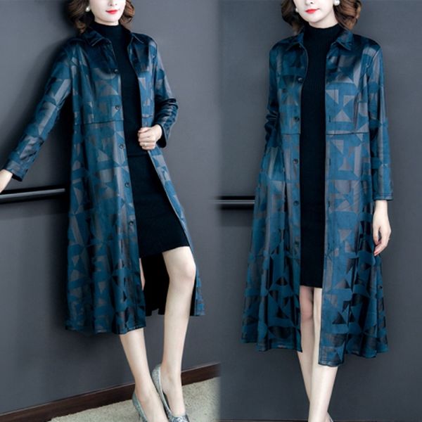 

wjrqu 2019 autumn popular windbreaker women's long over-knee large size mom's clothing korean style loose mom's windbreaker c, Tan;black