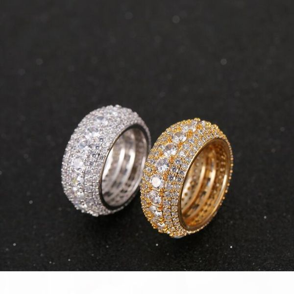 

2019 hip hop mens gold ring iced out rings micro pave cubic zircon promise diamond finger rings luxury designer brand personality gift, Silver