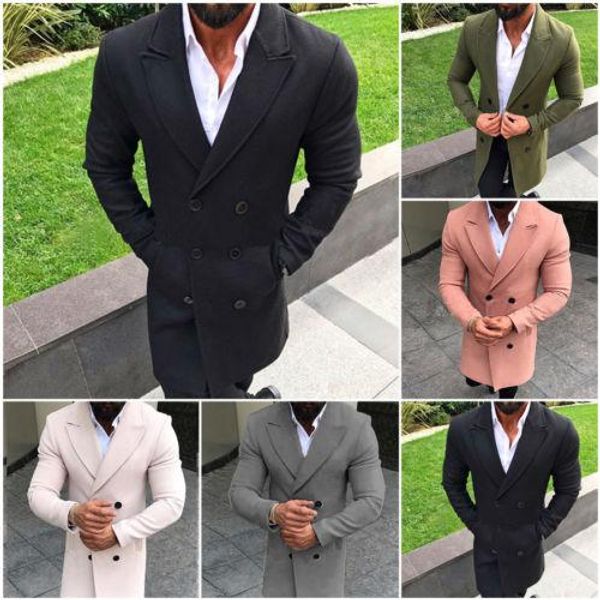 

winter fashion cardigan men wool coat windbreaker warm long lapel coats male solid jacket slim garments autumn jacket, Black