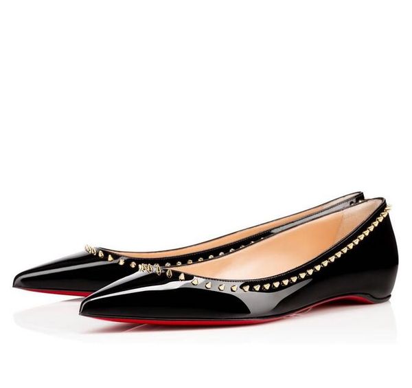 

роскошная зеркало кожи с шипы red bottom бездельников обувь для женщин обувь одного вскользь на низком каблуке свадебное платье shoes35-42, Black