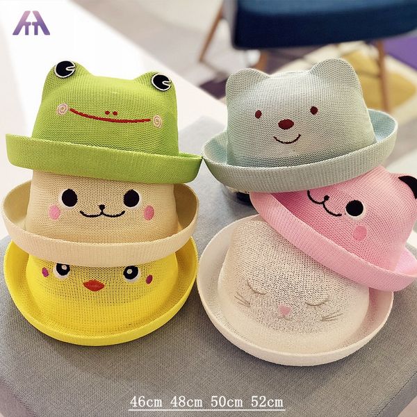 

cute cartoon children's straw baby's casual for boys and girls sun straw sun hat sunscreen and sunshade curling hat, Yellow