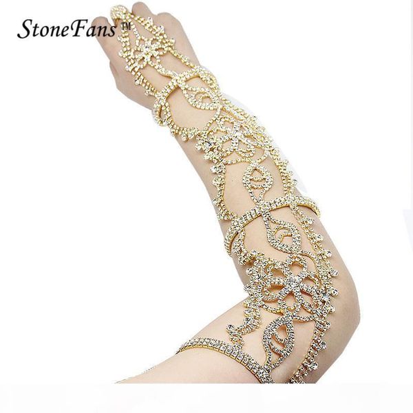 

r stonefans long rhinestone bracelet crystal upper armband armlet bracelets chain flower bridal bracelets wedding bangles women mx19072, Golden;silver
