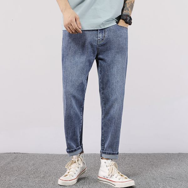 

men's jeans obese clothes brand men fashion casual loose straight breathable elastic comfortable wide leg pants plus size 48, Blue