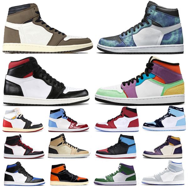 

топ продажа high трэвис скотт 1 1s мужские ботинки баскетбола бесстрашного banned черного toe желтого gym красного unc tie dye спорт кроссов, White;red