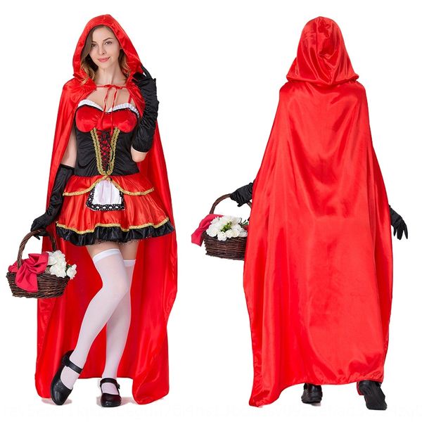 

split-size wanshengjie red red riding hood princess clothing long skirt cape princess clothingcloak clothing cosplay role play, Black;red