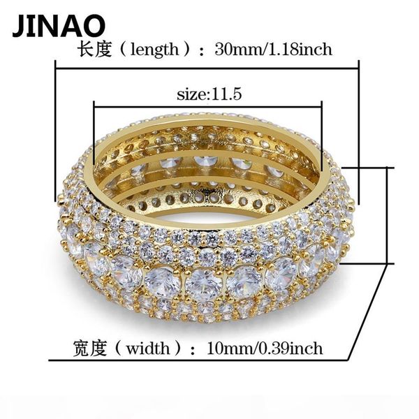 

hip hop 5 rows luxury cubic zircons men women rings fashion gold silver colors classic punk males finger rings size 7-11