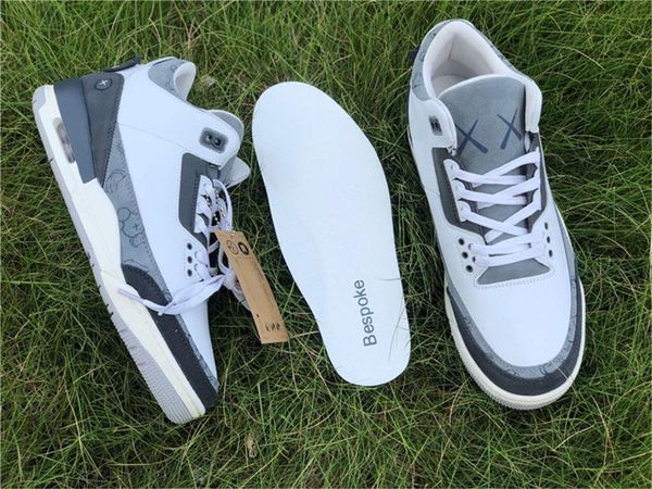 

лучший og качество аутентичных mens 3 3s kaws х баскетбол обувь аутентичной пресная вода белых светло-серые тренажёры спорт кроссовки us7-12
