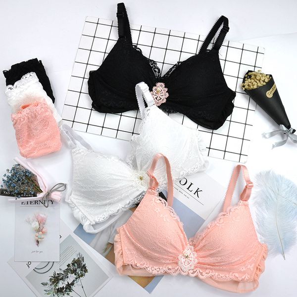 

chrleisure 2 pcs lace lingerie set mesh gauze underwear women bra briefs suit soft bralette new, Red;black