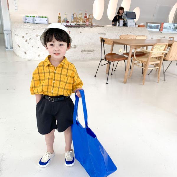 

2020 new tong chen shan tong chen shan children's korean style boys' plaid shirt children's cotton lapel short sleeve shirt, White;black