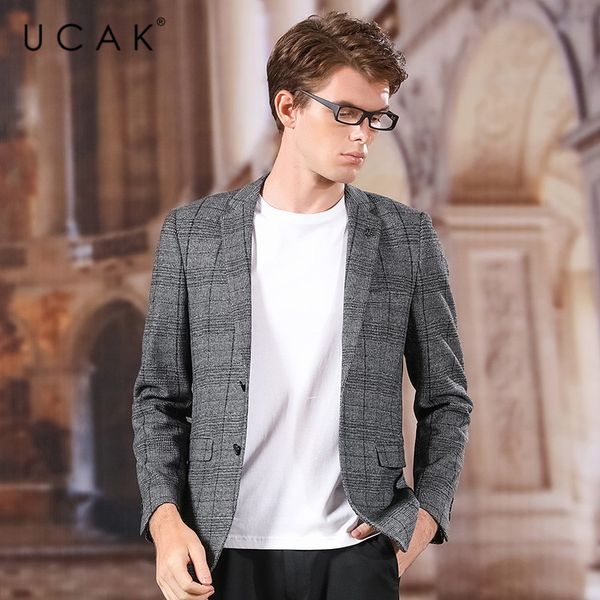 

ucak brand men blazers 2020 spring new arrival casual striped pockets single breasted streetwear blazer masculino hombre u8035, White;black