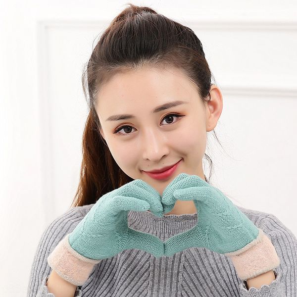 

winter warm woolen outdoor riding cold-proof men' and women' warm and gloves fashion thickened full finger gloves, Blue;gray