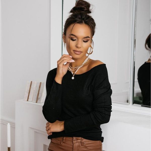 

autumn and winter new products 2020 casual bottoming shirt high elastic wool knitted slim long sleeve sweater pullover, White;black