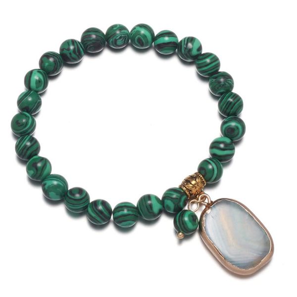 

wholesale 10 pcs gold plated irregular shape agate connect malachite stone beads stretchy bracelet fashion jewelry, Black