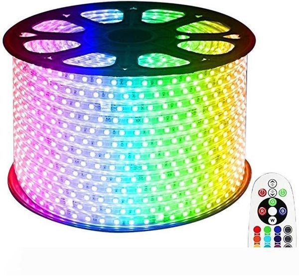 

rgb led strip light, ac 110 220v flexible waterproof multi colors multi-modes function dimmable smd5050 led rope light with remote