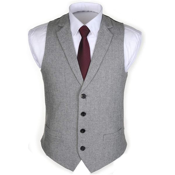 

men's vests herringbone tweed casual vest for men wedding tuxedo one piece custom wasitcoat with notched lapel male fashion clothes, Black;white