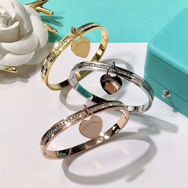 

316L Stainless Steel Silver bracelets&bangles Gold Plated Heart Pendant bracelets for women