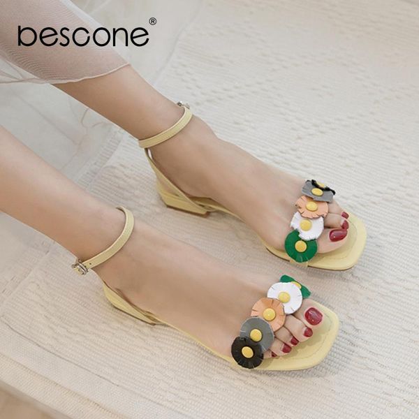 

bescone fashion sandals women elegant little daisy decoration sheepskin insole low heels sandals sweet casual shoes women bo620, Black