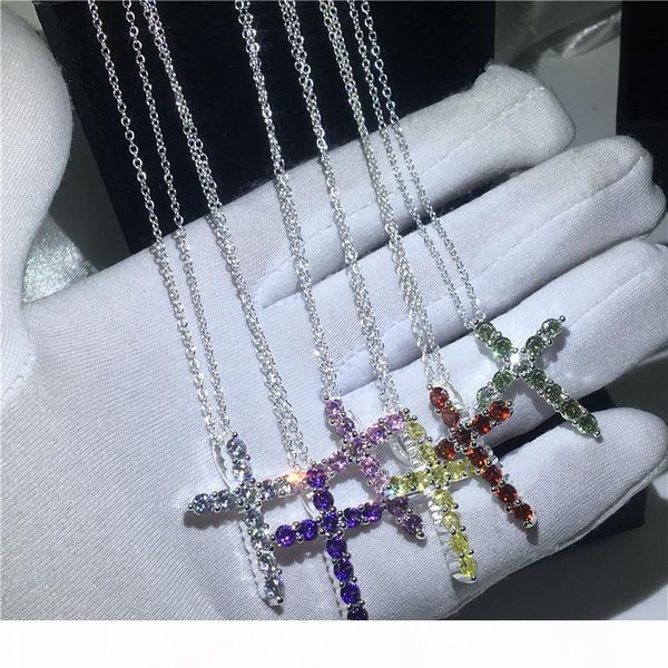 

handmade cross pendant with necklace 925 sterling silver 5a zircon cz party wedding pendants for women men gift