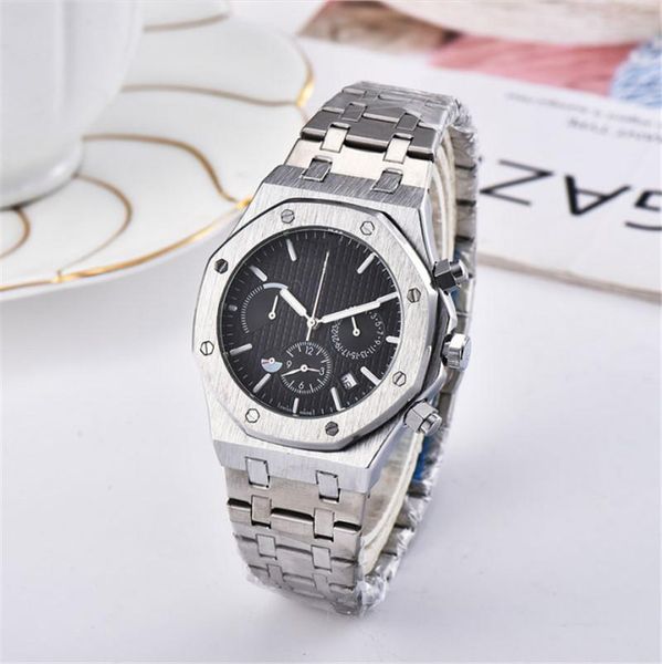 

mens luxury designer watches stainless steel quartz movement men's casual sports watch with calendar orologio ship, Slivery;brown