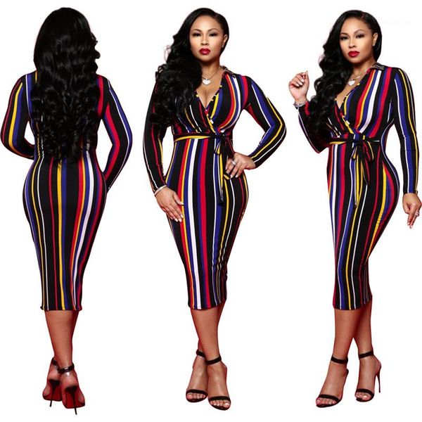 

v-neck casual dresses womens clothes womens bodycon dresses designer striped panelled dress with sashes long sleeve, Black;gray