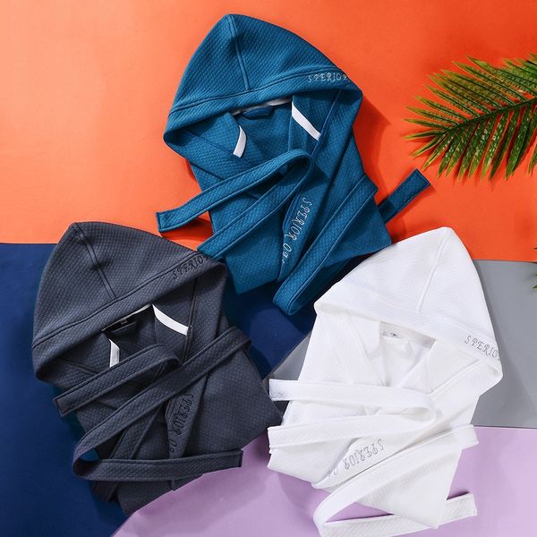 

five-star l pure cotton male bath bathrobe pajamas and bathrobes and female couples robe hooded cotton long pajamas