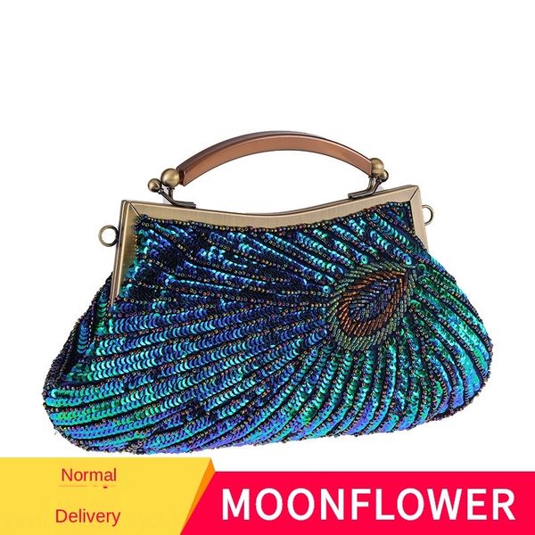 

tniwx heavy craft beaded embroidery dress beaded dress evening clothes portable evening dinner classic cheongsam perfect match bride bag bri, White