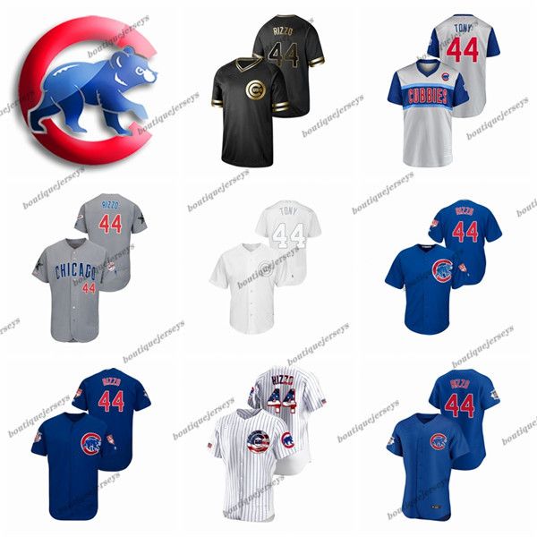

custom men women kids chicago cubs 44 anthony rizzo 44 tony home black gray white baseball jerseys, Blue;black
