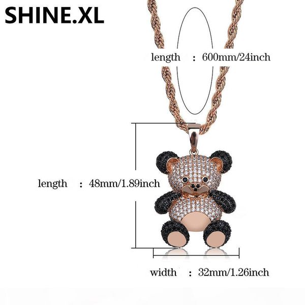 

new fashion cute panda pendant necklace iced out full cubic zircon animal necklace for mens women, Silver