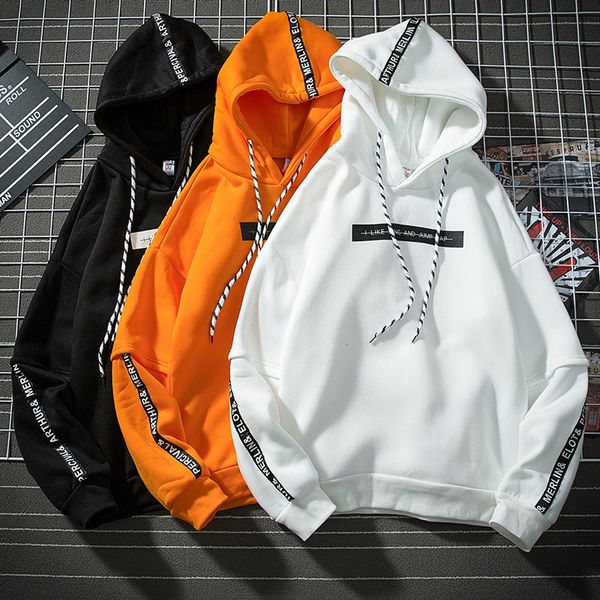 

streetwear man hoodies модные тенденции напечатанных мужские фуфайки оранжевый черный белый m-3xl мужчины с капюшоном толстовки, Black