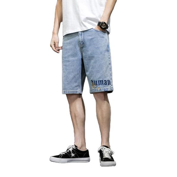 

men's jeans fashion summer knee length mens safari straight letter leisure blue pants denim shorts 2021 men clothes omp204006