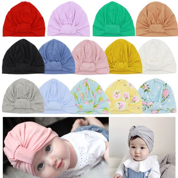 

new pullover baotou children's knot pullover solid color cotton baby no bowknot indian cap baby simple baotou cap, Yellow