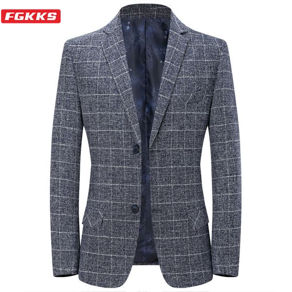 

fgkks fashion men lattice british style suit autumn new retro gentleman style custom men's suits blazer men, White;black