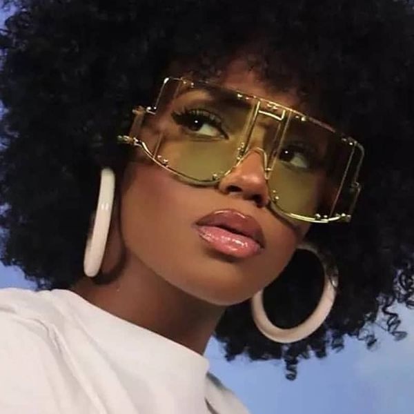 

qpeclou oversized retro metal steampunk sunglasses women 2020 new big unique hollow rivet square sun glasses men, White;black