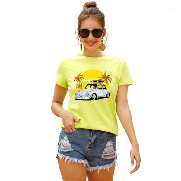 

ladies tees womens tshirts for holiday summer o-neck printed short sleeve femme casual loose breathable, White