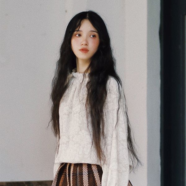 

women's blouses & shirts retro pastoral literary forest jacquard cotton linen pullover petal collar bottoming chiffon shirt, White