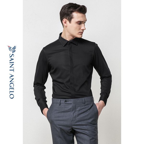 

happy bird fall 2020 new men's business casual long sleeve shirt slim black simple suit shirt, White;black