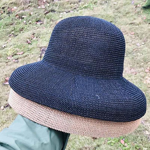 

2019 new women sun wide brim summer straw white black fashion floppy beach hat cap cloche style kentucky derby hats y200619, Blue;gray