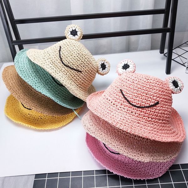 

children's sunshade straw travel sunscreen beach baby frog cute super cute 's wo cap straw hat men women cap and women's hat, Blue;gray