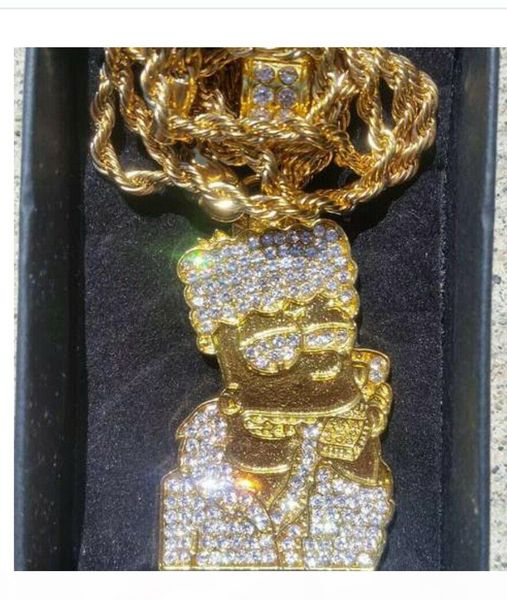 

18k gold plated diamond bart cz bling pendant necklace hip hop jewelry cartoon pendant necklace for men women, Silver